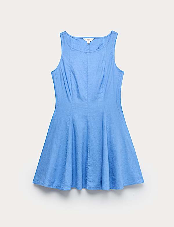 Linen Rich Waisted Mini Shift Dress