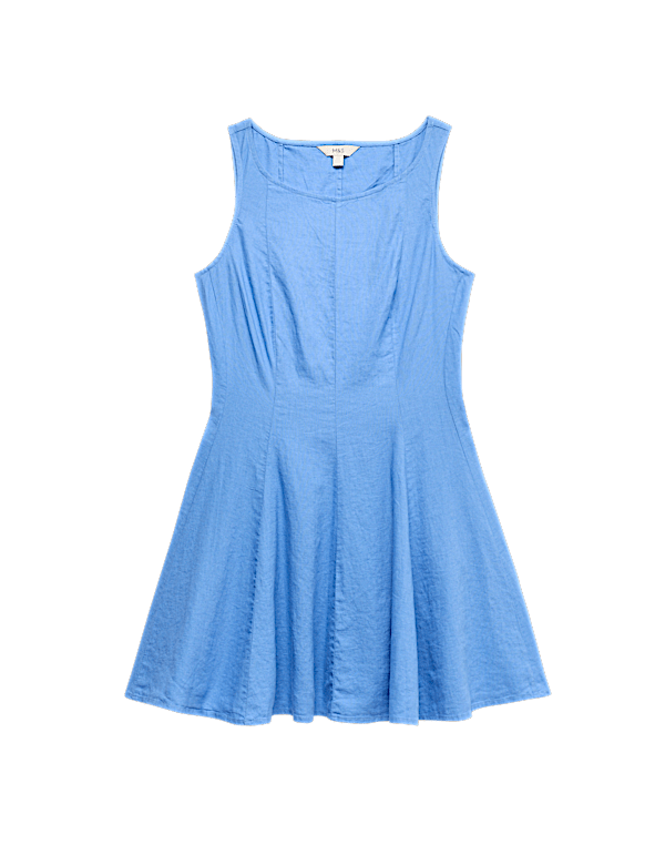 Linen Rich Waisted Mini Shift Dress