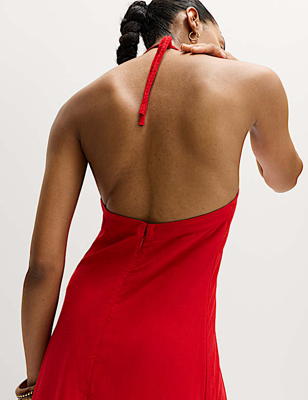 Linen Rich Halter Neck Maxi Dress - LV