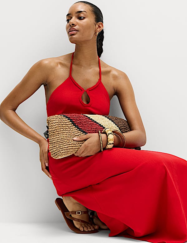 Linen Rich Halter Neck Maxi Dress - LV