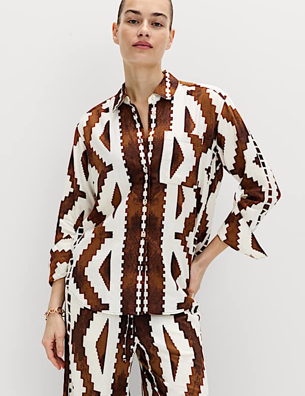 Linen Rich Geometric Collared Shirt