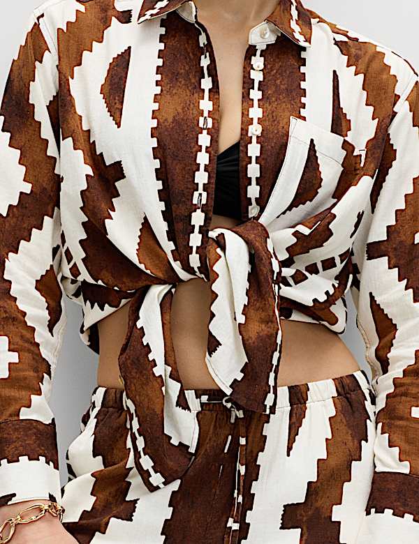 Linen Rich Geometric Collared Shirt