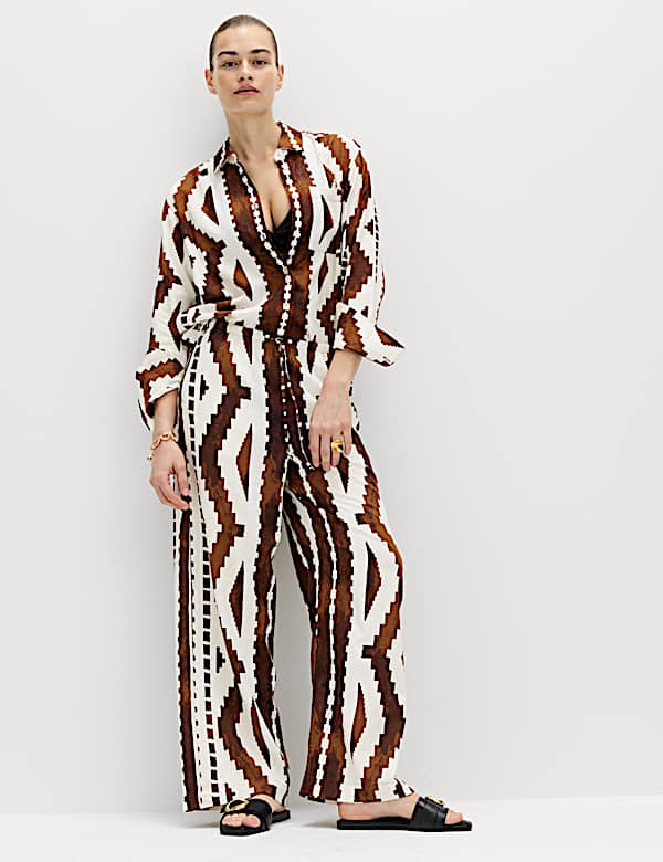 Linen Rich Geometric Collared Shirt