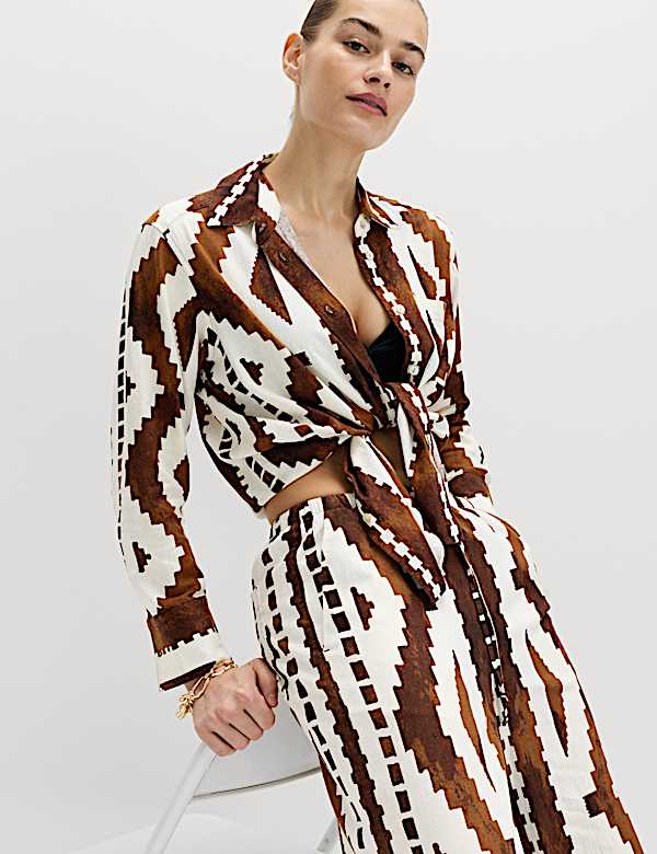 Linen Rich Geometric Collared Shirt