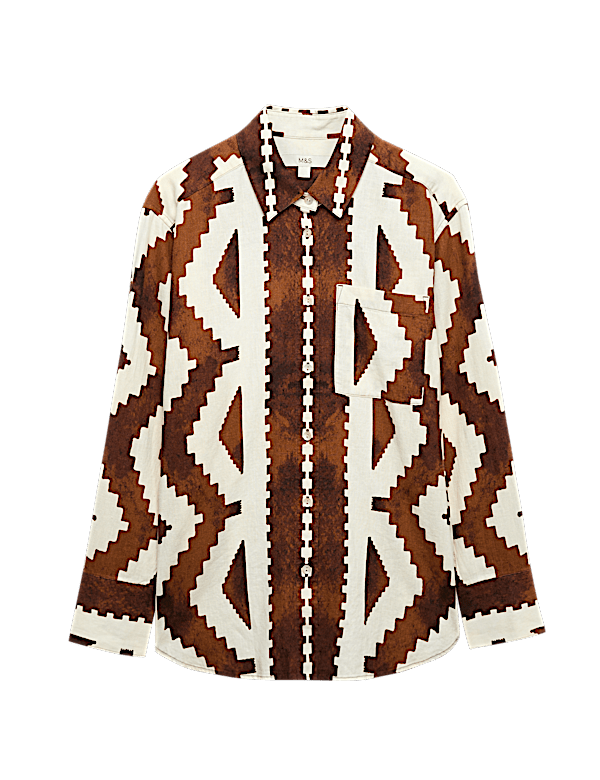 Linen Rich Geometric Collared Shirt