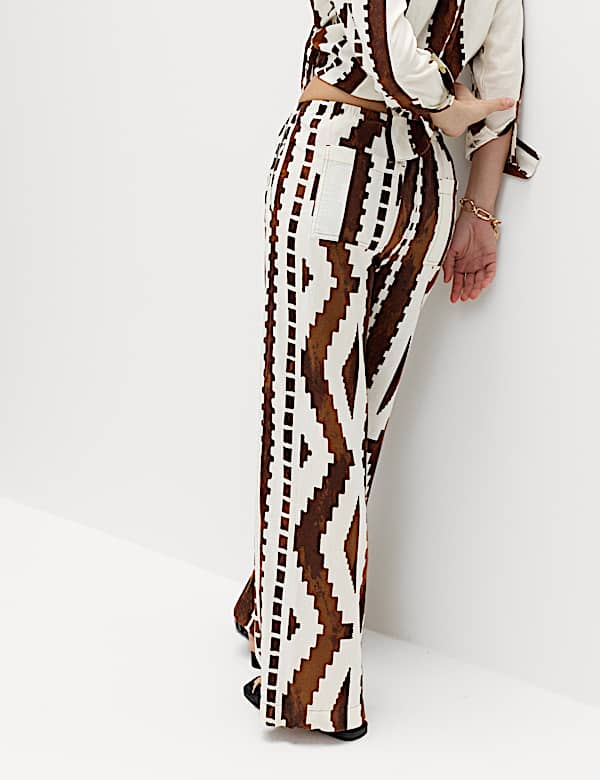 Linen Rich Geometric Drawstring Beach Trousers