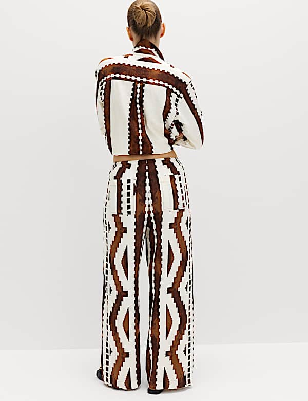 Linen Rich Geometric Drawstring Beach Trousers