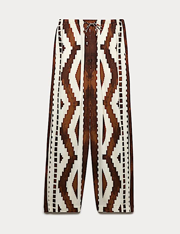 Linen Rich Geometric Drawstring Beach Trousers - GR