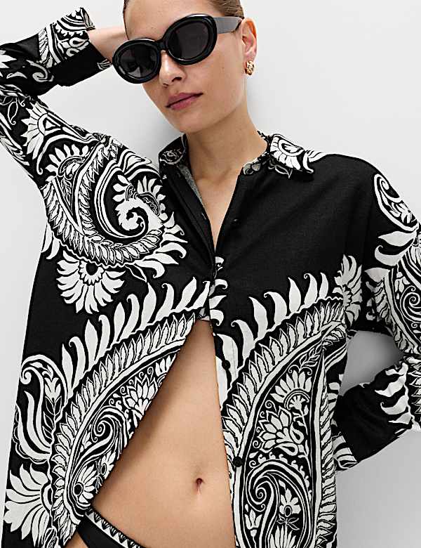 Linen Rich Printed Maxi Shirt Dress - CZ