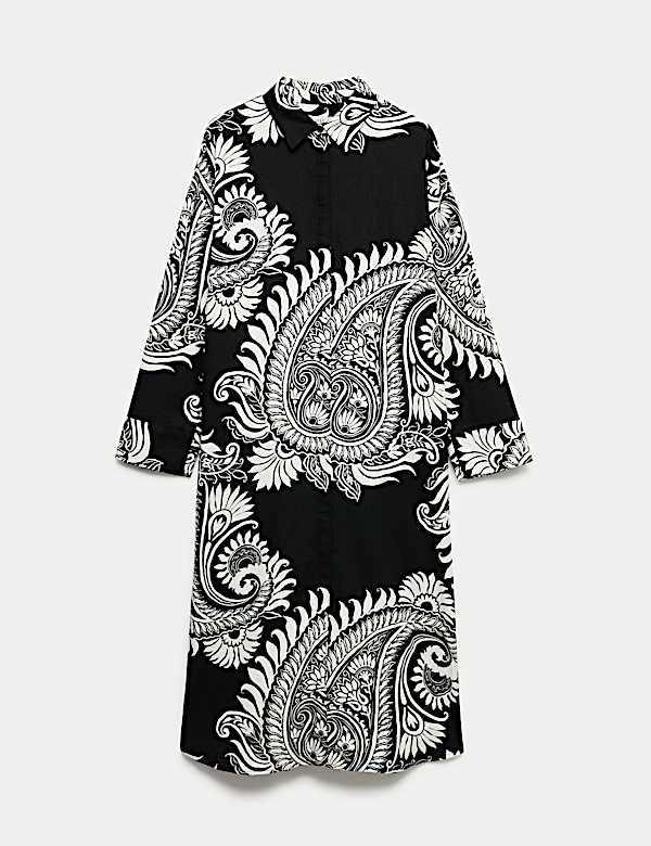 Linen Rich Printed Maxi Shirt Dress - CZ