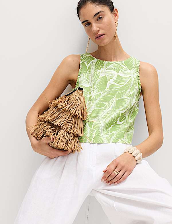 Linen Rich Leaf Print Vest Top