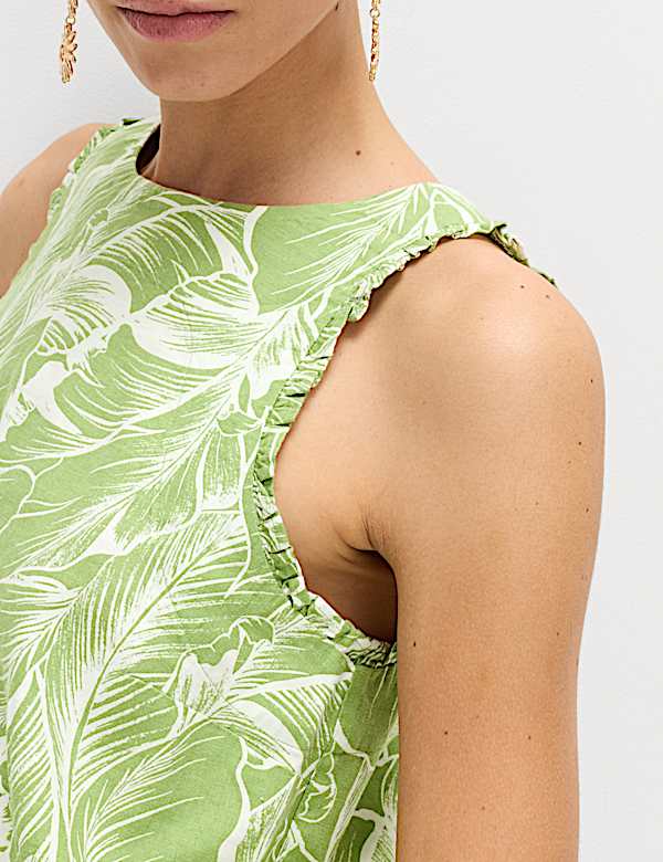 Linen Rich Leaf Print Vest Top - NZ