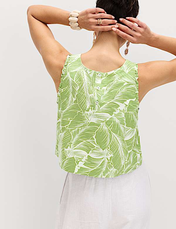 Linen Rich Leaf Print Vest Top - NZ