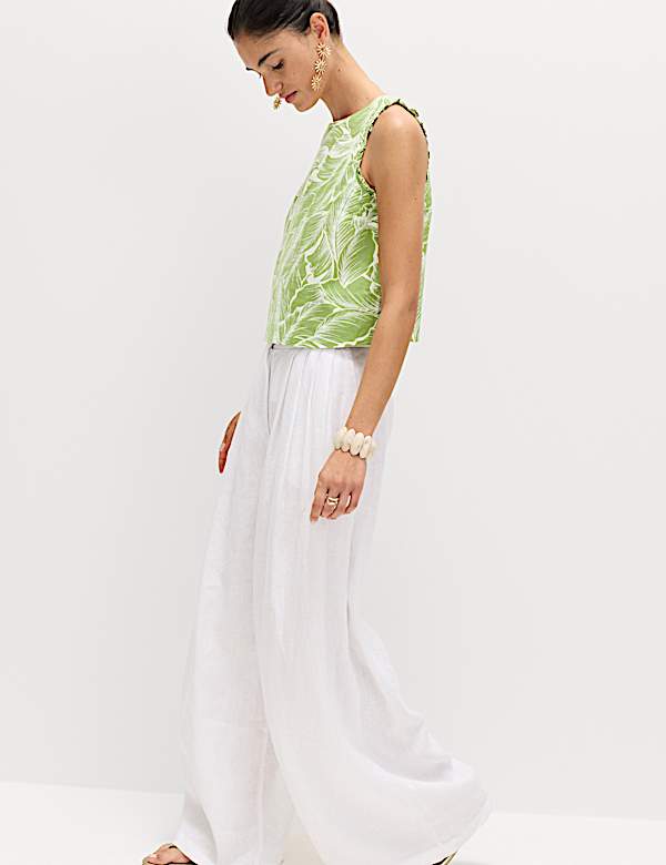Linen Rich Leaf Print Vest Top - NZ