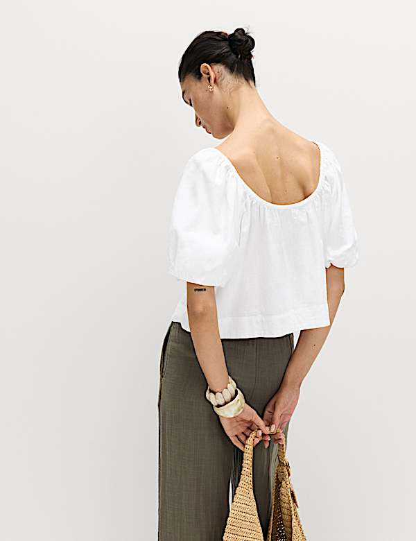 Linen Rich Pleated Puff Sleeve Top - IT