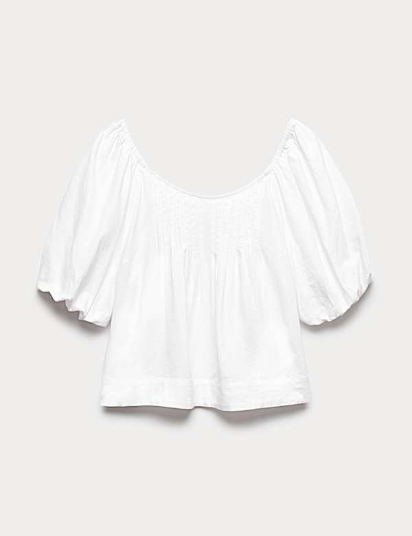Linen Rich Pleated Puff Sleeve Top - IT