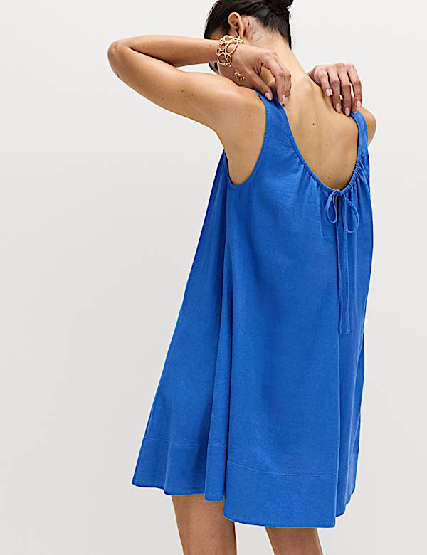 Linen Rich Scoop Neck Mini Swing Dress - CA