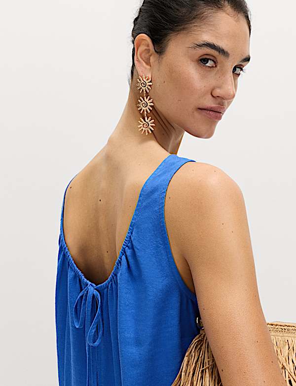 Linen Rich Scoop Neck Mini Swing Dress - CA