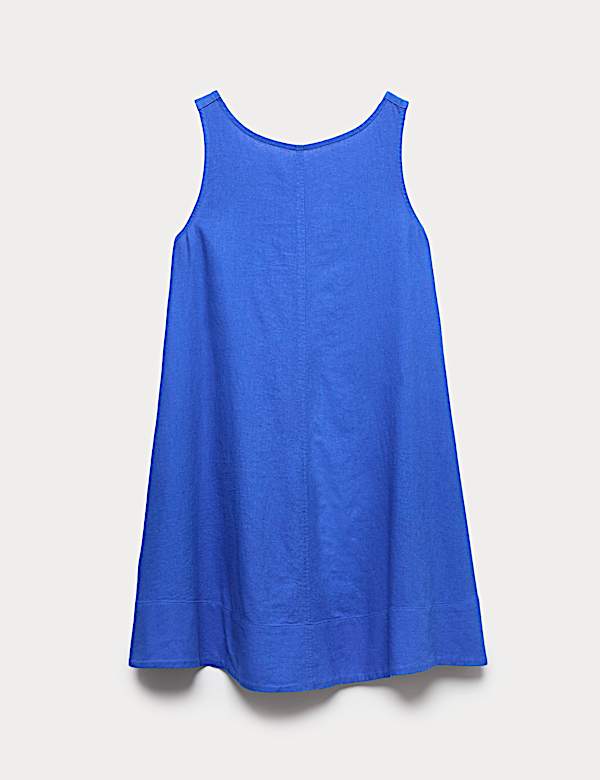 Linen Rich Scoop Neck Mini Swing Dress - CA