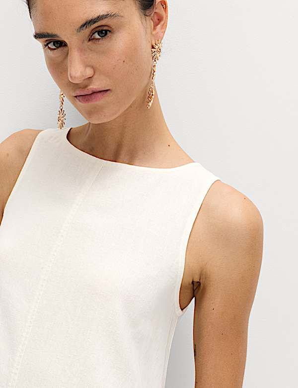 Minivestido holgado de lino con cuello redondo - ES