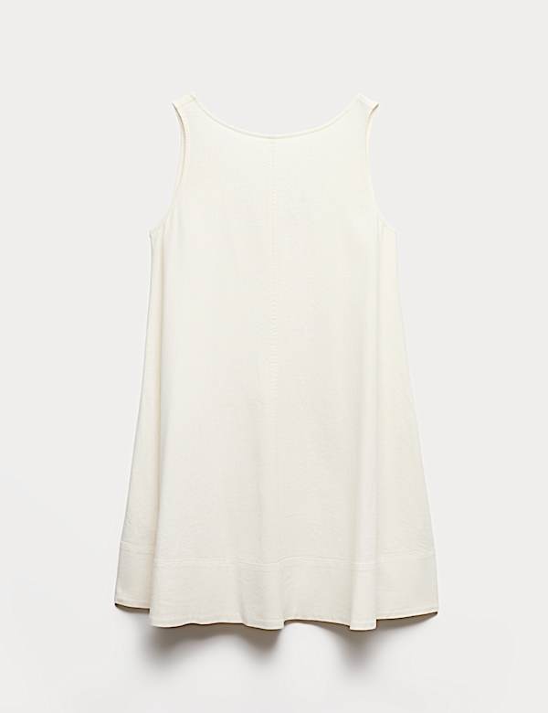 Minivestido holgado de lino con cuello redondo - ES