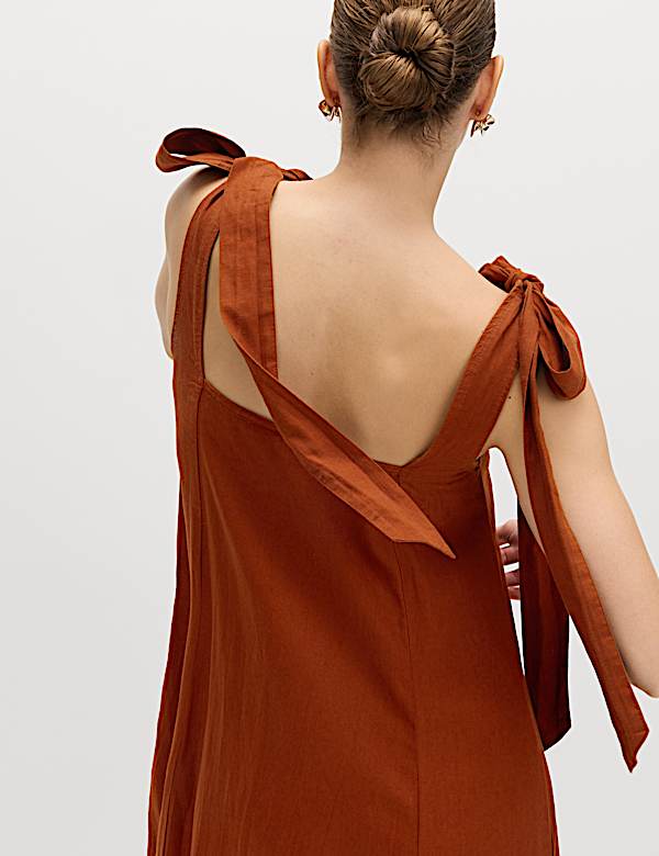 Linnenrijke maxi-strandjurk met strik - NL