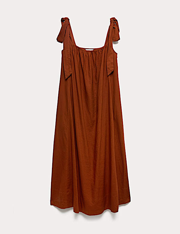 Linnenrijke maxi-strandjurk met strik - NL