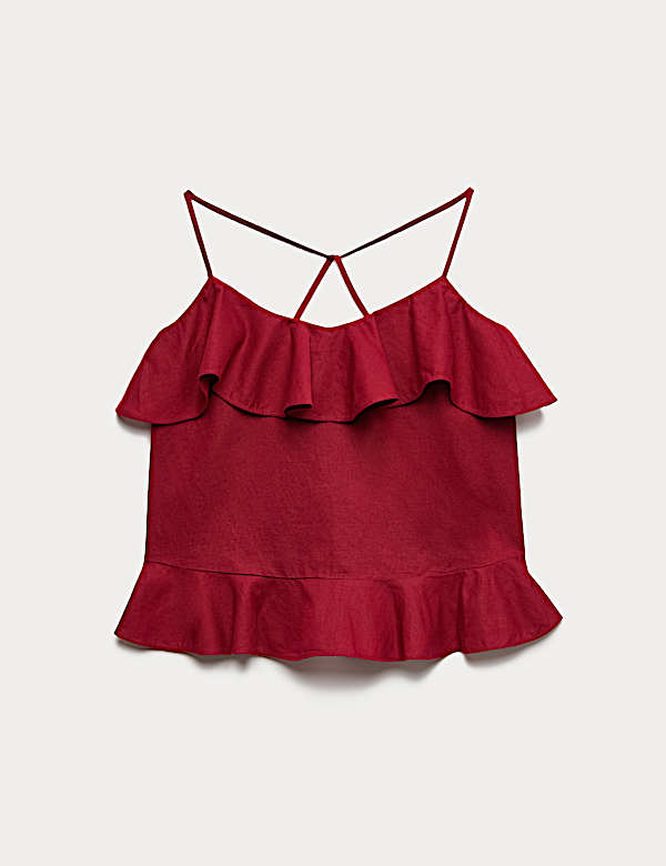 Linen Cotton Blend Ruffle Cami Top