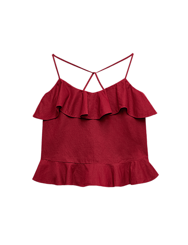Linen Cotton Blend Ruffle Cami Top