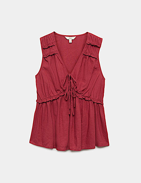 Linen Rich V-Neck Tie Detail Top - SE