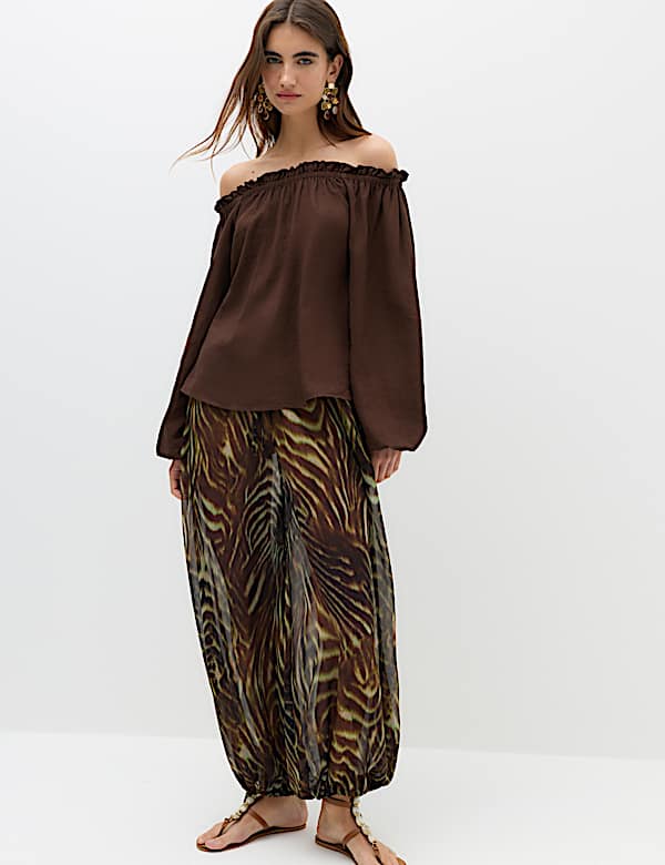 Linen Rich Volume Bardot Blouse - ID