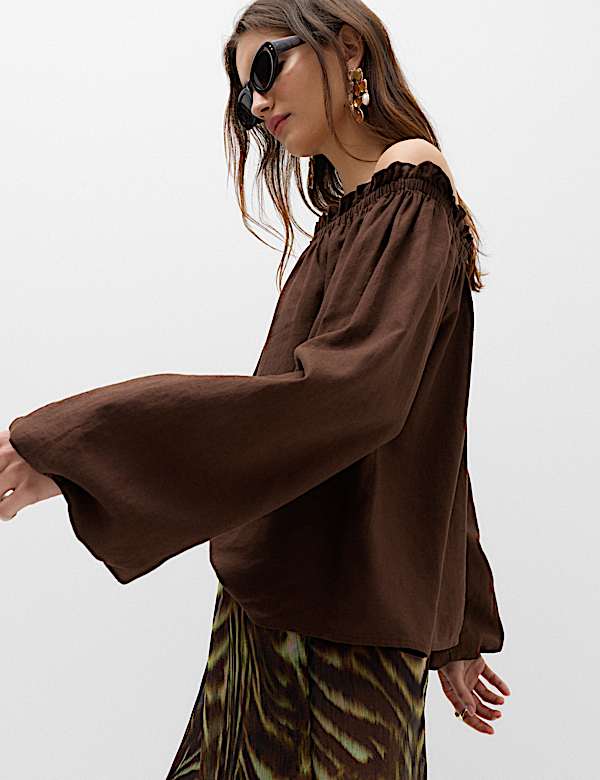 Linen Rich Volume Bardot Blouse - ID
