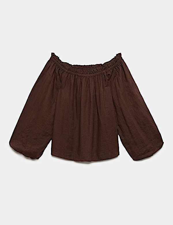 Linen Rich Volume Bardot Blouse - ID