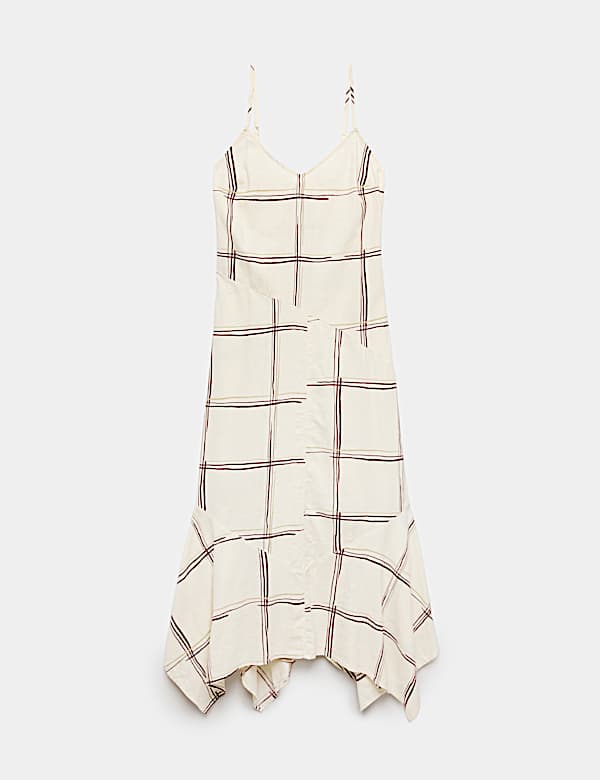 Kleid mit Hanky-Saum, hohem Leinenanteil, V-Ausschnitt und Muster - DE