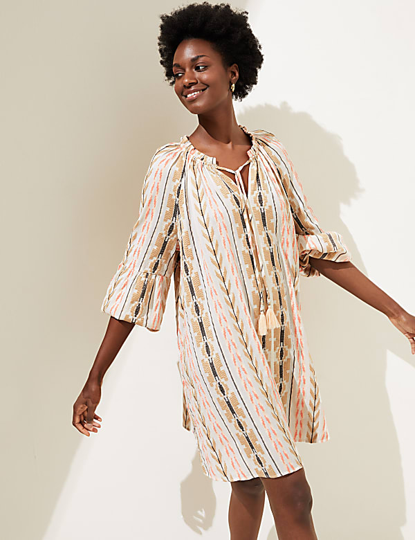 Buy Cotton Blend Jacquard Beach Cover Up Kaftan at Marks Spencer