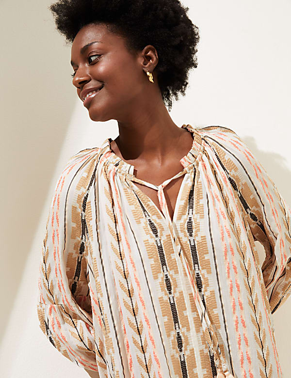 Cotton Blend Jacquard Beach Cover Up Kaftan