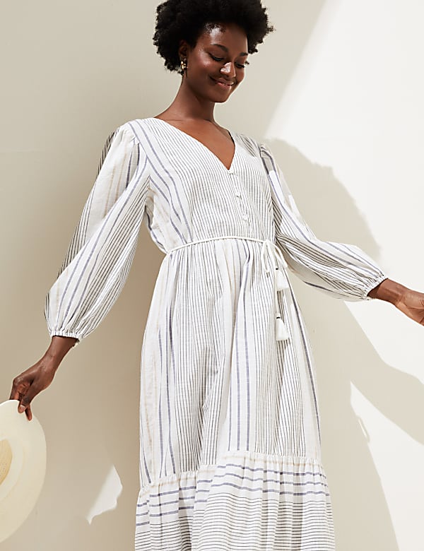 Pure Cotton Printed V-Neck Maxi Dress