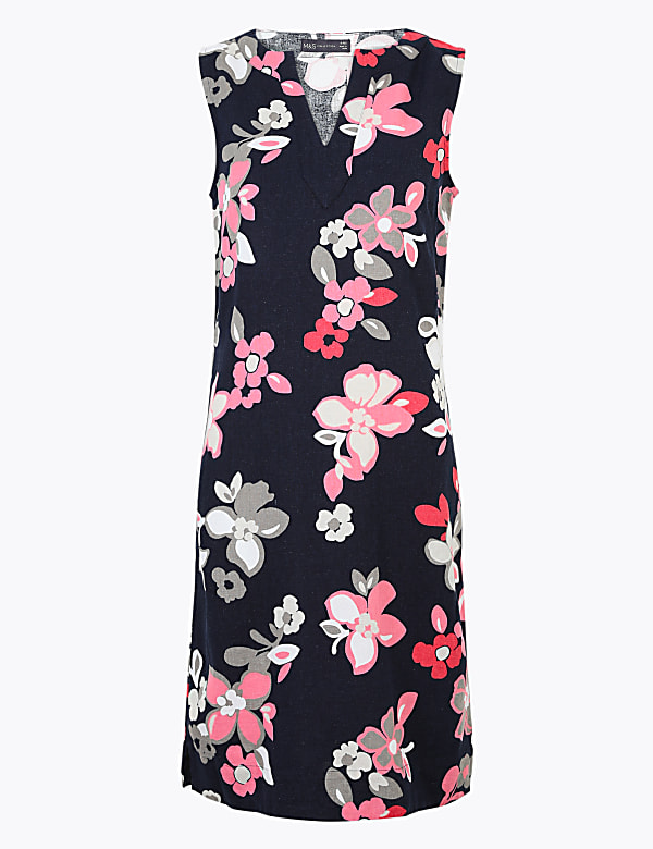 Linen Blend Floral Shift Dress