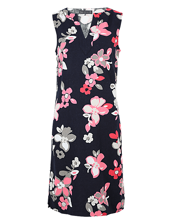 Linen Blend Floral Shift Dress