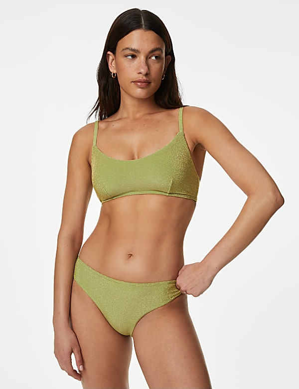 Padded Sparkle V-Neck Bikini Top