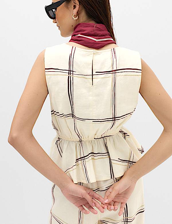 Linen Rich Printed Waisted Ruched Top