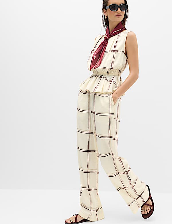 Linen Rich Printed Waisted Ruched Top
