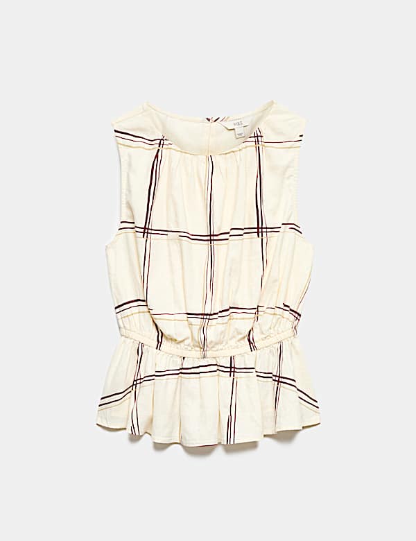 Top ruch&eacute; en lin imprim&eacute; ajust&eacute; &agrave; la taille - CA