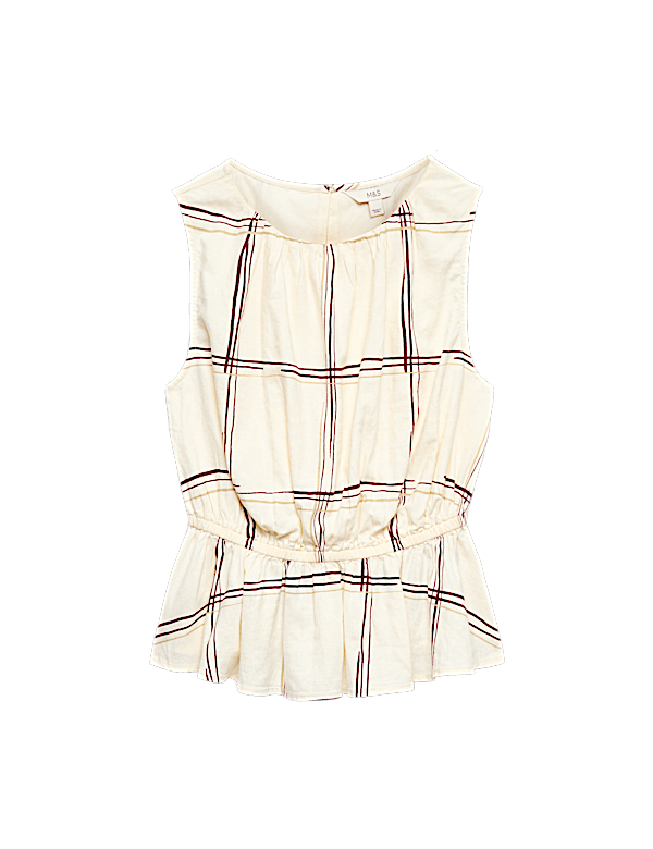 Linen Rich Printed Waisted Ruched Top