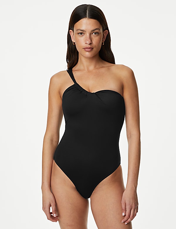 Ruched One Shoulder Swimsuit DARK MAGENTA Swimsuits M S ID