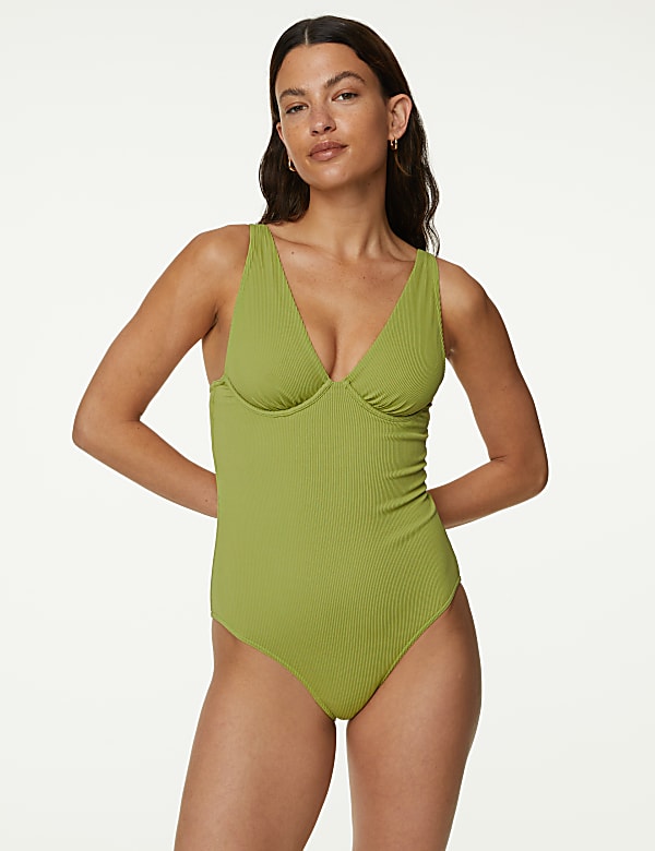 Buy Ribbed Wired Plunge Swimsuit at Marks Spencer