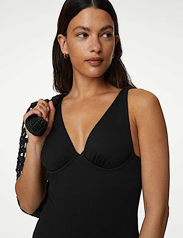 Ribbed Wired Plunge Swimsuit