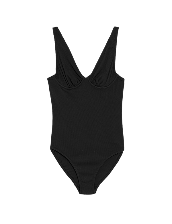 Ribbed Wired Plunge Swimsuit
