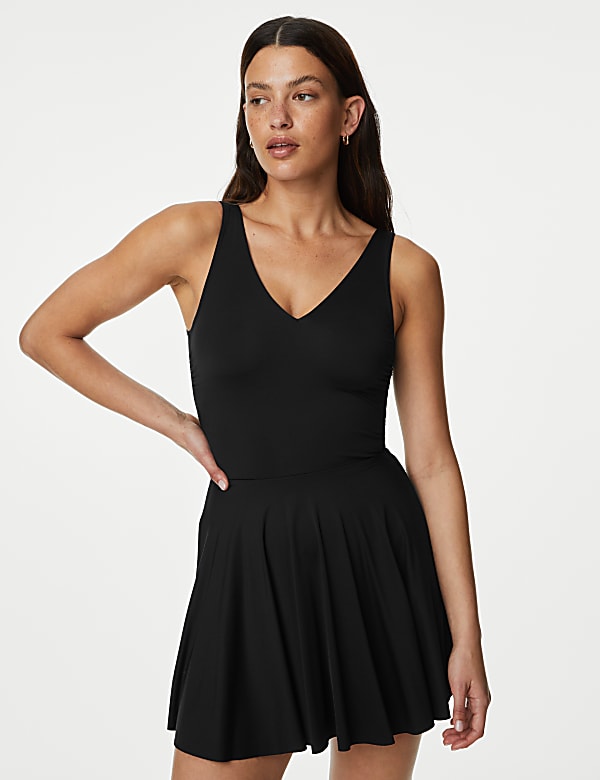 Padded Plunge V-Neck Swim Dress