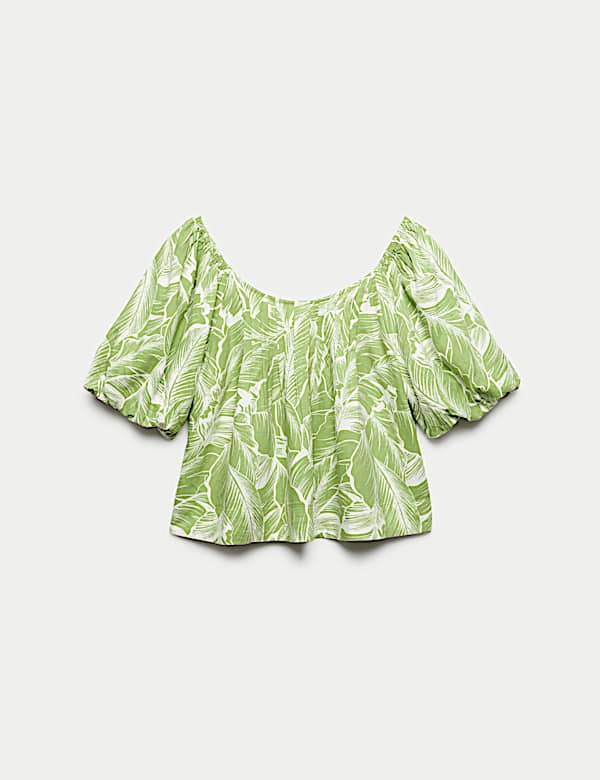 חולצה מבד עשיר בפשתן עם שרוולים תפוחים וקפלים - IL